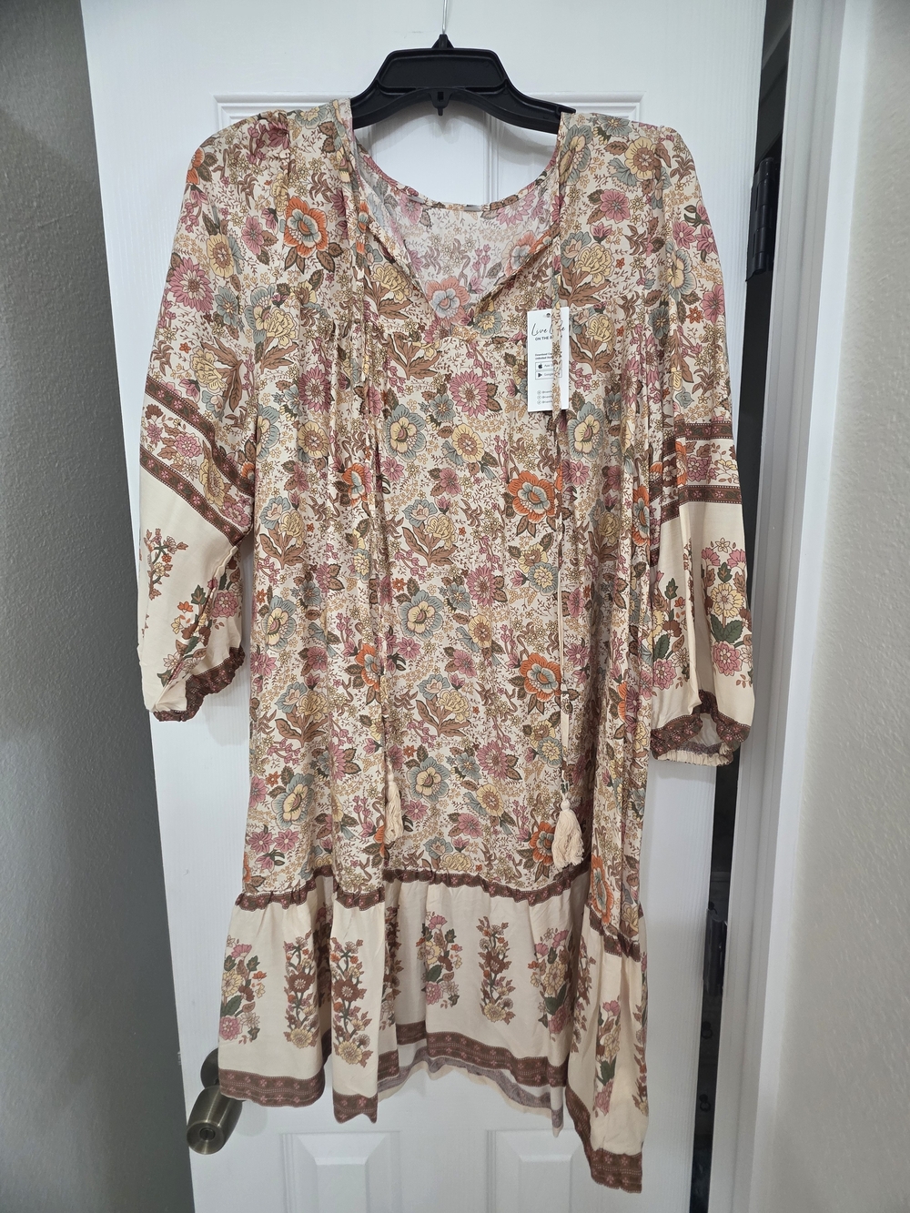 Cupshe Floral Peasant Tunic Dress - Cream Multi